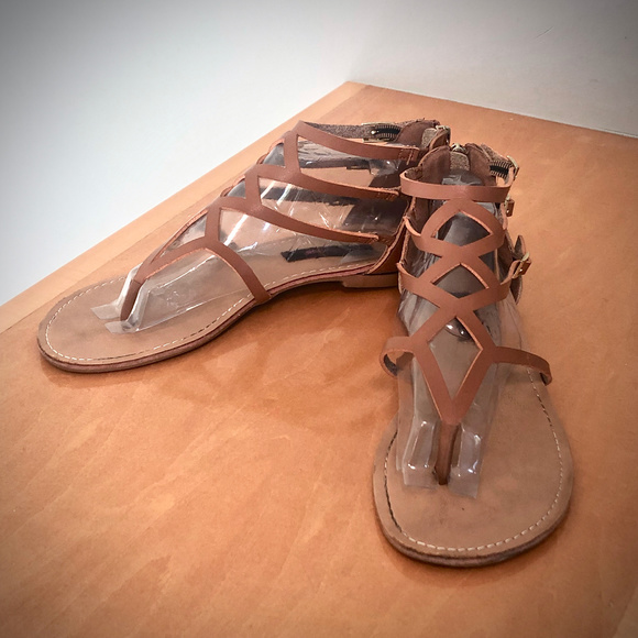 Brown Zippered Greek Sandals in Brown 7M - Picture 1 of 7